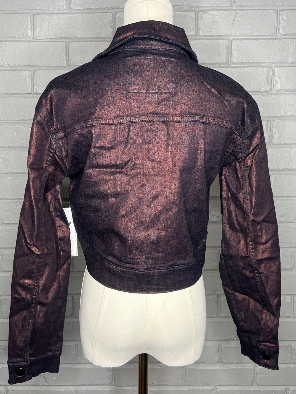 Juicy Couture Women’s Metallic Bronze/Plum Cropped Denim Jacket Size Small - Picture 8 of 13